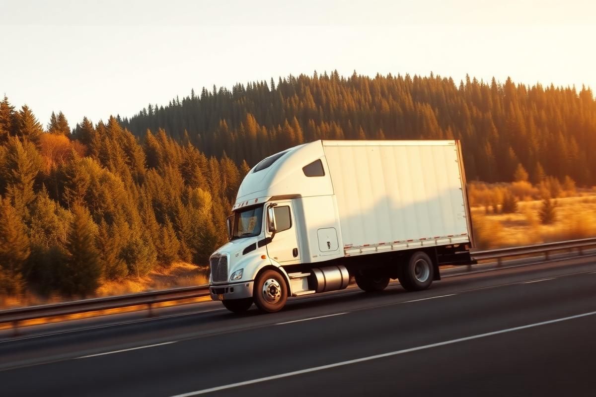 Semi truck traveling an Oregon interstate at sunset